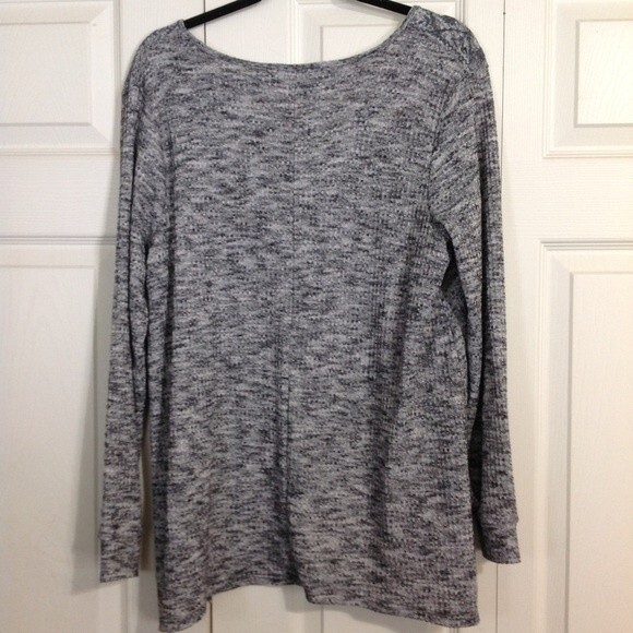 KNOX ROSE Size X-Large Gray Marled Waffle Knit Long Sleeve Embroidered Top Boho - Picture 8 of 9